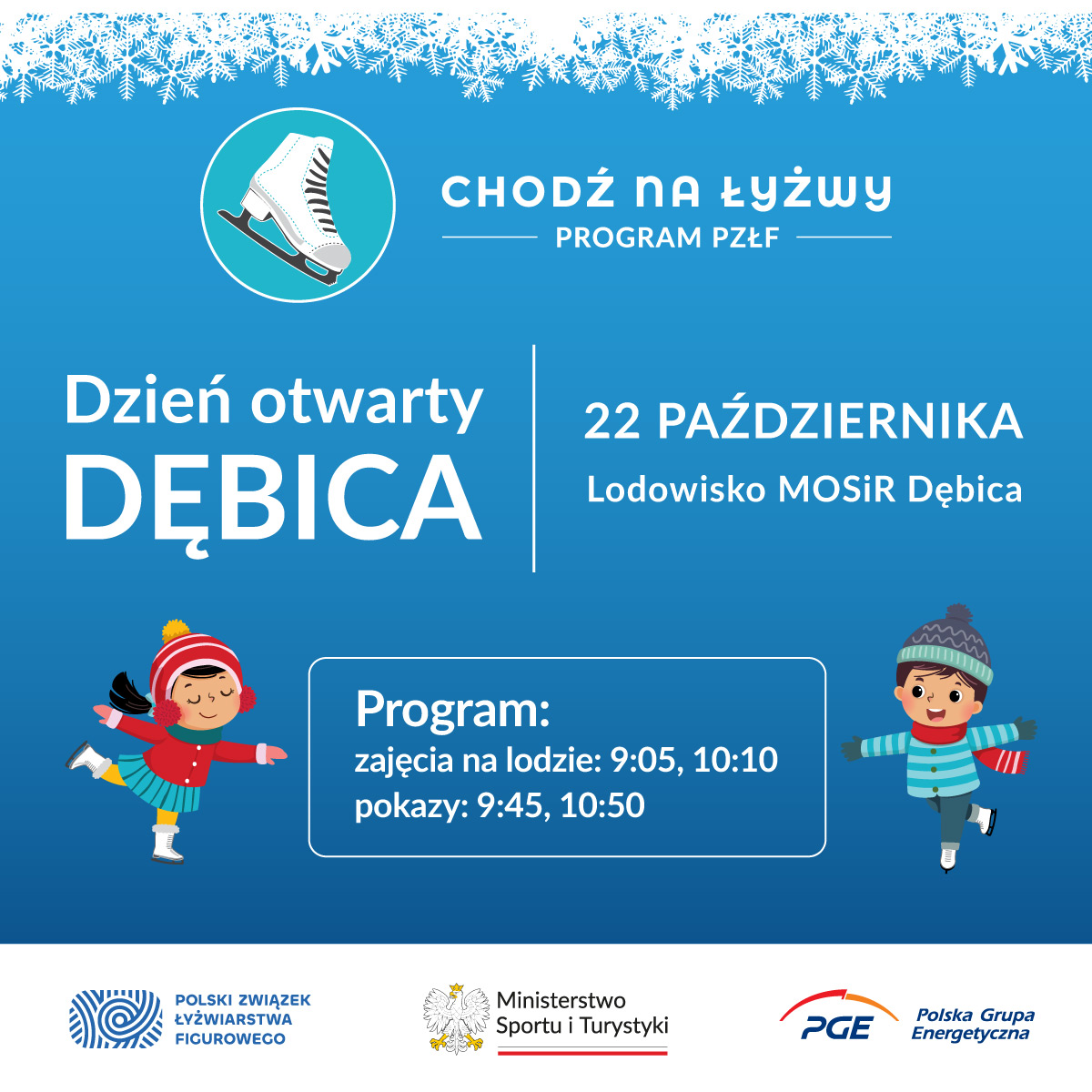 Polski Związek Łyżwiarstwa Figurowego i UKSŁF Mors Dębica zapraszają na dzień otwarty w ramach programu „Chodź na łyżwy”